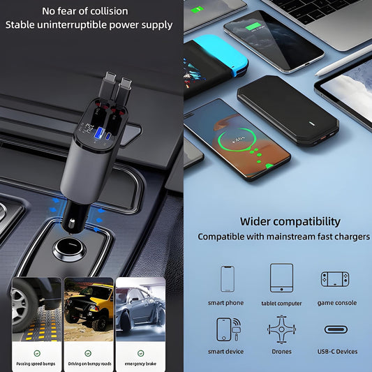 Dual-Port Retractable Fast Charger - شاحن سريع قابل للسحب بمنفذين